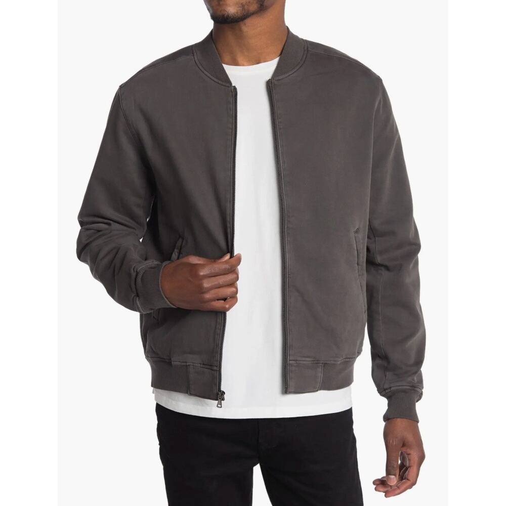 PAIGE Men's Hayward Bomber Jacket in Garment-Dyed Vintage Coal Grey Size M
